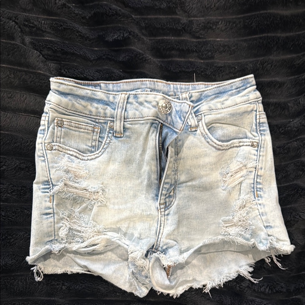 American Eagle Outfitters Blue Distressed Jean Shorts